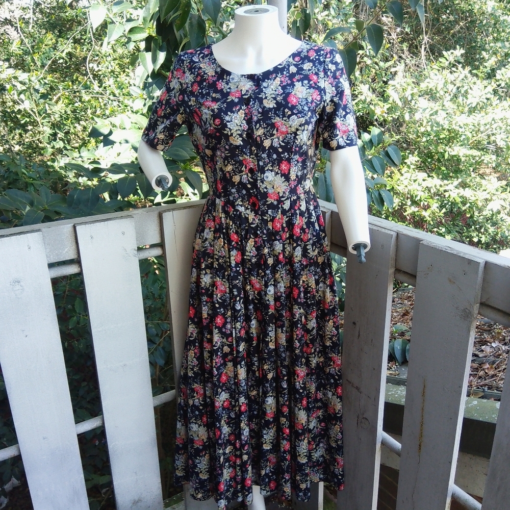 Vintage 80s 90s Laura Ashley Cottagecore Floral Garden Midi Sun Dress 8